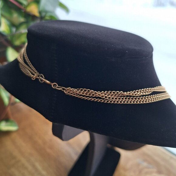 Vintage Gold Tone Tassel Necklace Filigree Pendant Triple Chain Design 30 Inch - Picture 3 of 5